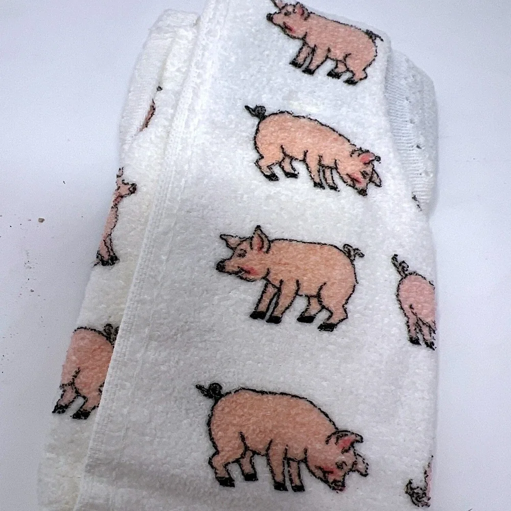 VINTAGE 1980s Charles Craft‎ Deluxe Baby Bib Pig Print Cross Stitch NOS Made USA